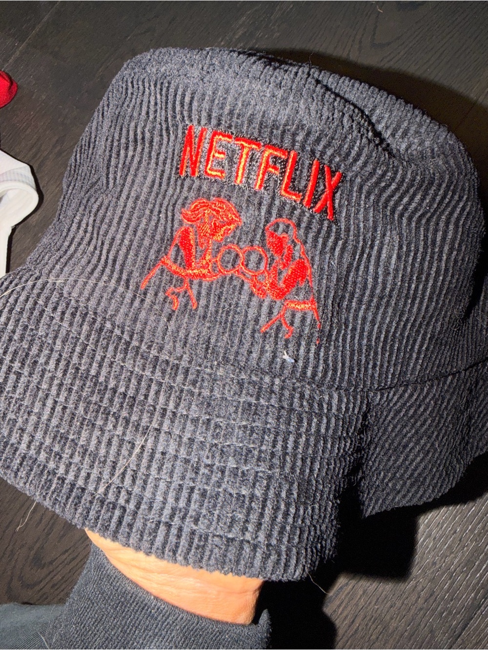 Netflix / MVP Black Corduroy Bucket Hat with Red Embroidery limited addition OS